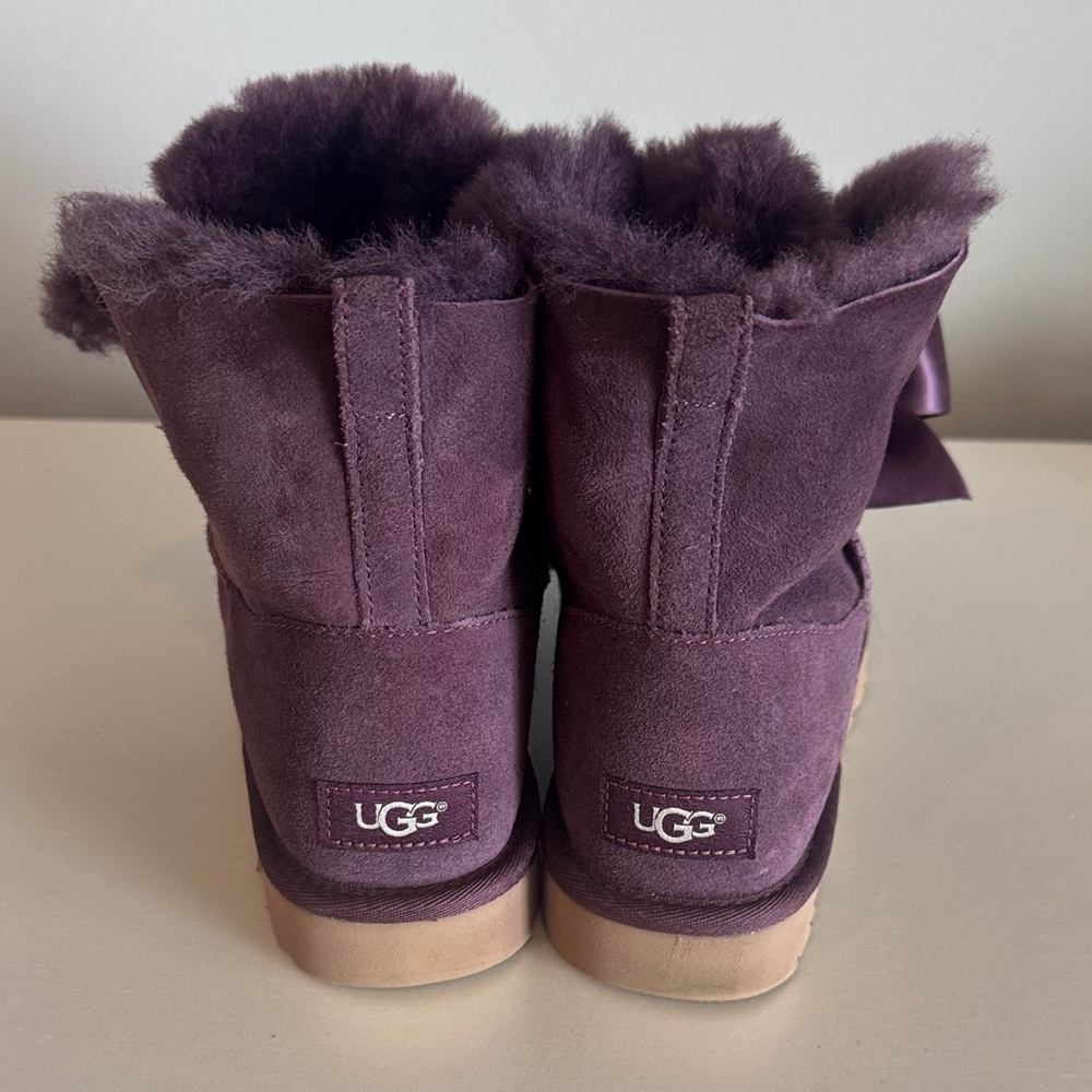 UGG Women's Ankle Boots in Plum with Satin Bow - Picture 9 of 10